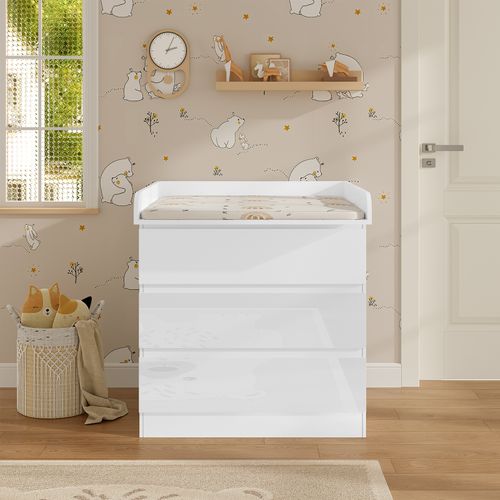 Plan à Langer Pour Commode, 80x78.5x46.5-50cm, Amovible, Avec Sangle Anti-Basculement, Blanc