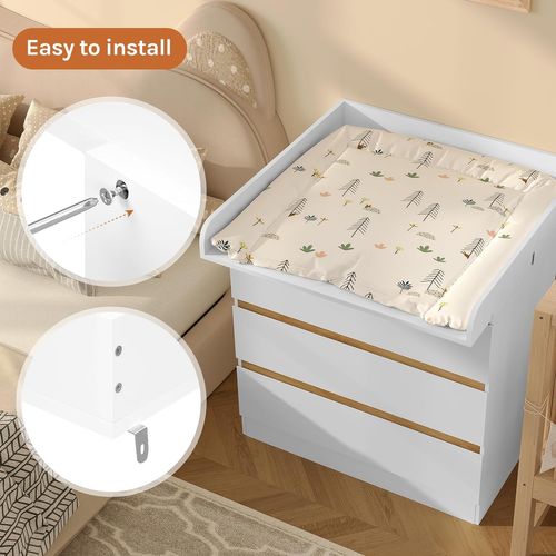 Plan à Langer Pour Commode, 80x78.5x46.5-50cm, Amovible, Avec Sangle Anti-Basculement, Blanc