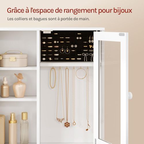 Coiffeuse Avec Miroir LED Réglable,Prise De Courant,Placard De Bijoux,Grands Tiroirs,108x40cm,Blanc