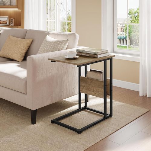 Table D'appoint, Bout De Canapé, En Bois D'ingénierie, Compartiment De Rangement, Chêne Gris