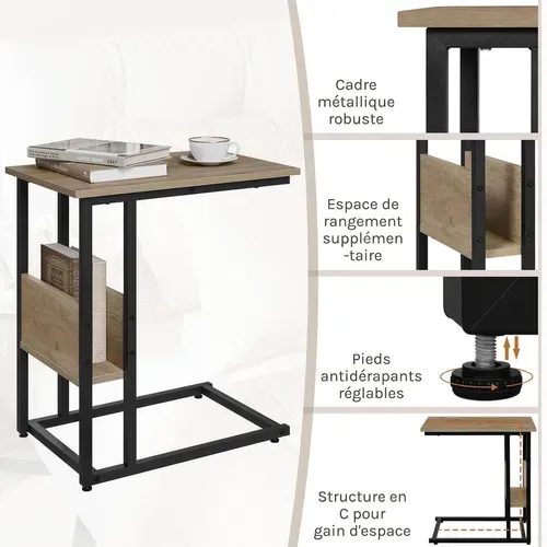 Table D'appoint, Bout De Canapé, En Bois D'ingénierie, Compartiment De Rangement, Chêne Gris