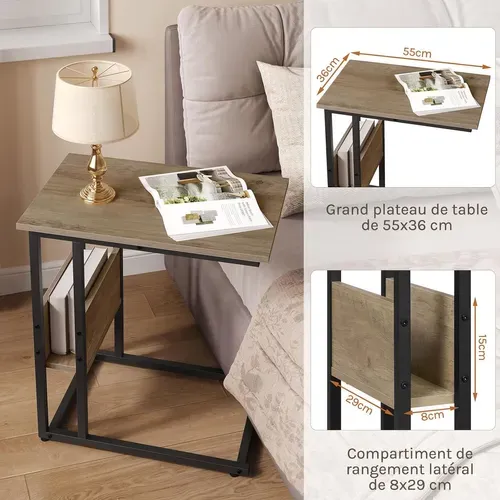 Table D'appoint, Bout De Canapé, En Bois D'ingénierie, Compartiment De Rangement, Chêne Gris