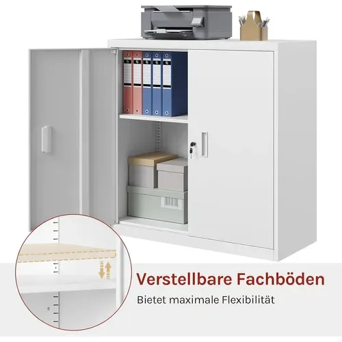 Caisson Bureau,armoire Bureau Métallique,Verrouillable,Avec Étagère Réglable,Meuble Rangement,Blanc