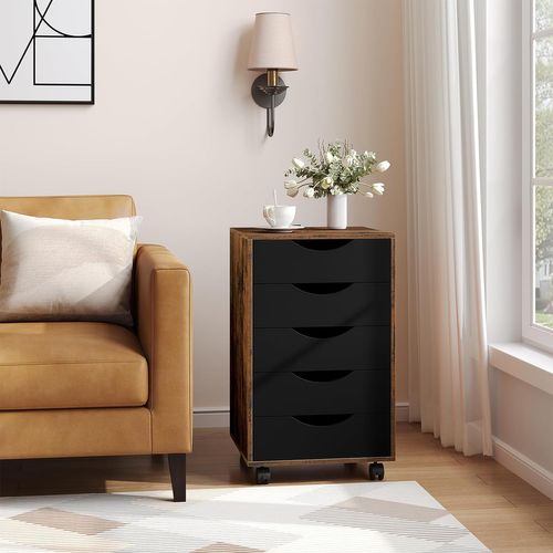 Caisson De Bureau Avec 5 Tiroirs, En Bois D'ingénierie Pb, Marron Rustique, 40x40x66,5cm