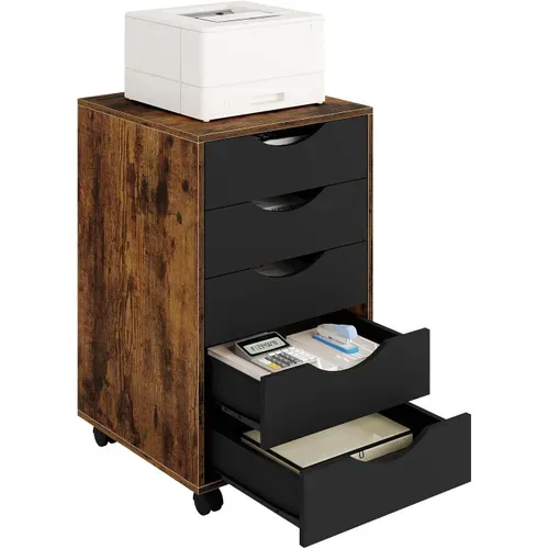 Caisson De Bureau Avec 5 Tiroirs, En Bois D'ingénierie Pb, Marron Rustique, 40x40x66,5cm