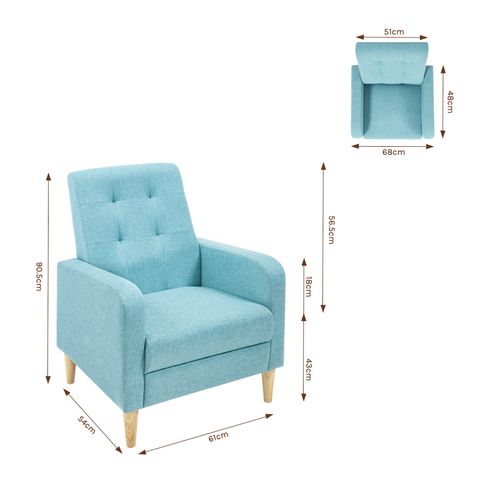 Fauteuil Salon,fauteuil Relax,en Lin, Avec Dossier Haut,siège Rembourré,pieds En Bois Massif,bleu