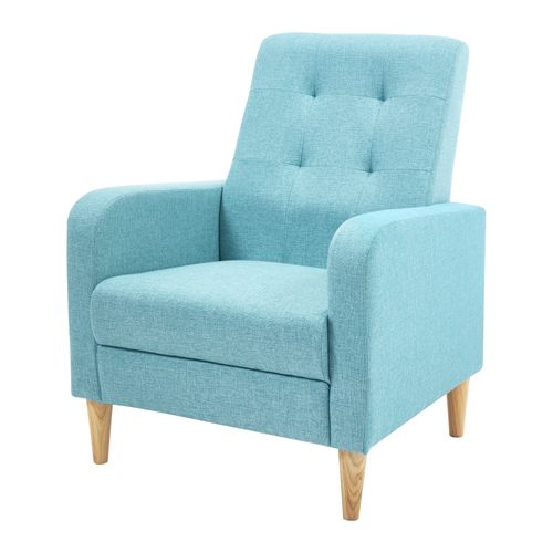 Fauteuil Salon,fauteuil Relax,en Lin, Avec Dossier Haut,siège Rembourré,pieds En Bois Massif,bleu