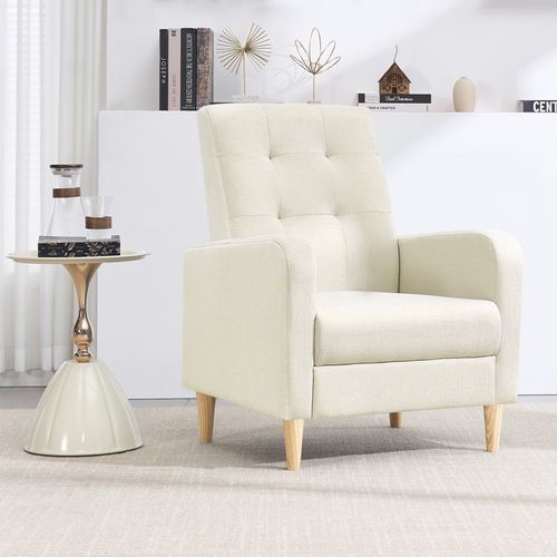 Fauteuil Salon,fauteuil Relax,en Lin, Avec Dossier Haut,siège Rembourré,pieds En Bois Massif,beige