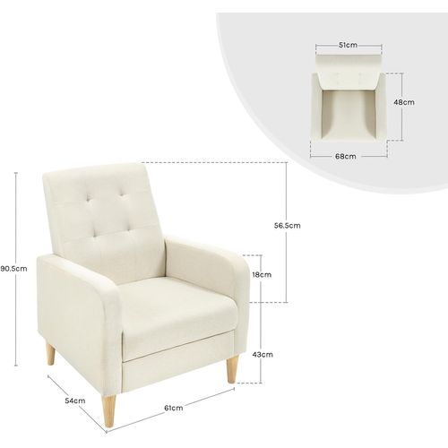 Fauteuil Salon,fauteuil Relax,en Lin, Avec Dossier Haut,siège Rembourré,pieds En Bois Massif,beige
