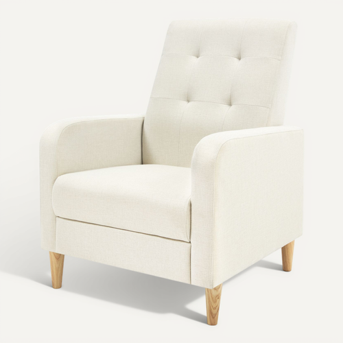 Fauteuil Salon,fauteuil Relax,en Lin, Avec Dossier Haut,siège Rembourré,pieds En Bois Massif,beige