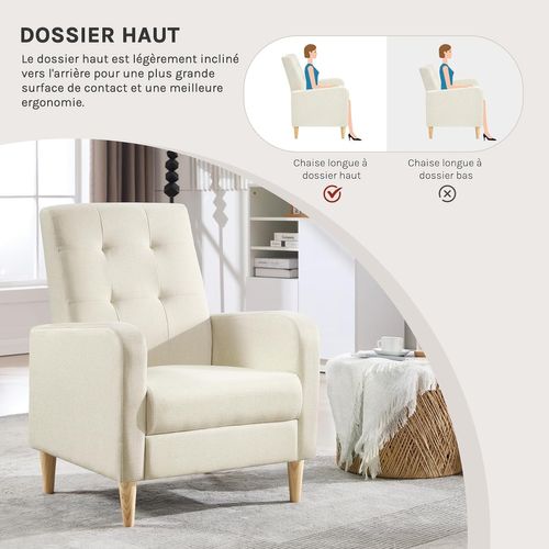 Fauteuil Salon,fauteuil Relax,en Lin, Avec Dossier Haut,siège Rembourré,pieds En Bois Massif,beige