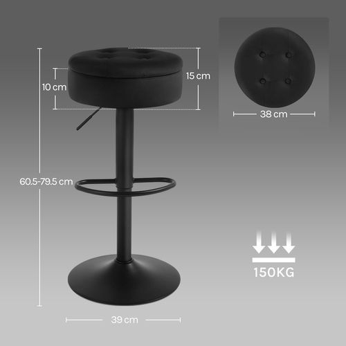 2 X Tabouret Bar Haut, Tabouret Pivotant à 360°, Tabouret Avec Repose-pieds, Velours + Métal, Noir