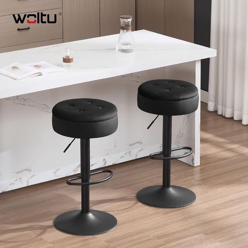 2 X Tabouret Bar Haut, Tabouret Pivotant à 360°, Tabouret Avec Repose-pieds, Velours + Métal, Noir