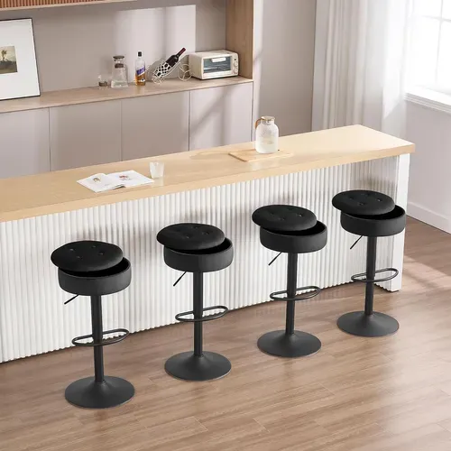 2 X Tabouret Bar Haut, Tabouret Pivotant à 360°, Tabouret Avec Repose-pieds, Velours + Métal, Noir
