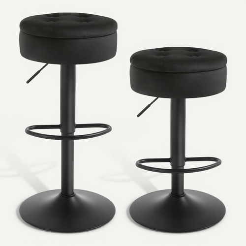 2 X Tabouret Bar Haut, Tabouret Pivotant à 360°, Tabouret Avec Repose-pieds, Velours + Métal, Noir