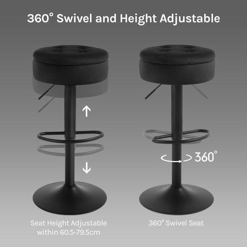2 X Tabouret Bar Haut, Tabouret Pivotant à 360°, Tabouret Avec Repose-pieds, Velours + Métal, Noir
