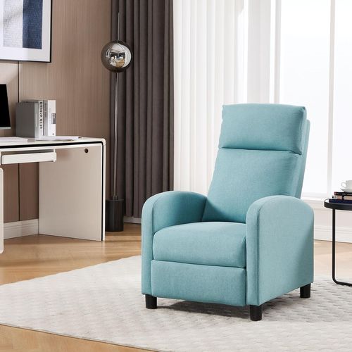 Fauteuil Relax Rembourrée, Canapé 1 Place, Dossier + Repose-pieds Réglables, Appui-tête, Lin, Bleu