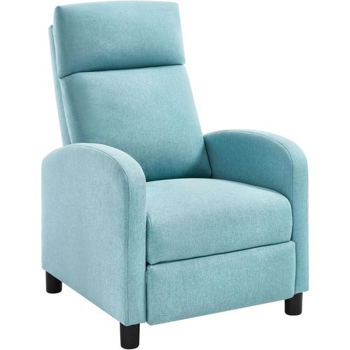 Fauteuil Relax Rembourrée, Canapé 1 Place, Dossier + Repose-pieds Réglables, Appui-tête, Lin, Bleu