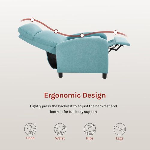 Fauteuil Relax Rembourrée, Canapé 1 Place, Dossier + Repose-pieds Réglables, Appui-tête, Lin, Bleu