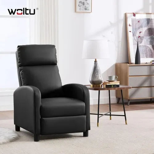 Fauteuil Relax Rembourrée, Canapé 1 Place, Dossier Et Repose-Pieds Réglables, Appui-tête, Pu, Noir