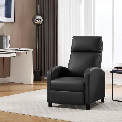 Fauteuil Relax Rembourrée, Canapé 1 Place, Dossier Et Repose-Pieds Réglables, Appui-tête, Pu, Noir