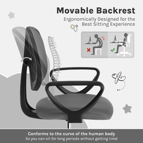 Chaise Bureau Enfant, Fauteuil Bureau Enfant, En Maille Respirante, Dossier Réglable, Gris