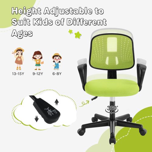 Chaise Bureau Enfant, Fauteuil Bureau Enfant, En Maille Respirante, Dossier Réglable, Vert