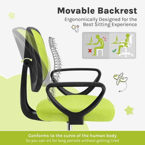Chaise Bureau Enfant, Fauteuil Bureau Enfant, En Maille Respirante, Dossier Réglable, Vert