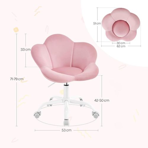 Chaise Bureau Enfant, Chaise Pivotante En Velours, Ergonomique Hauteur Réglable, Rose Clair