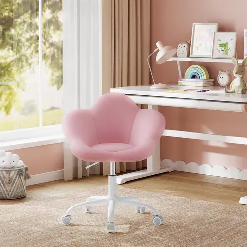 Chaise Bureau Enfant, Chaise Pivotante En Velours, Ergonomique Hauteur Réglable, Rose Clair