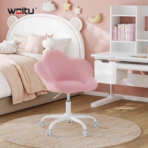 Chaise Bureau Enfant, Chaise Pivotante En Velours, Ergonomique Hauteur Réglable, Rose Clair