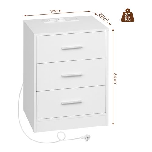 2 X Table Chevet Avec 2 Prises Intégrée,Avec Station Charge,1 Port USB,1 Port Type-C,39x28,5x54,5cm