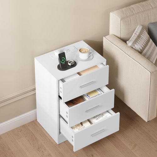 2 X Table Chevet Avec 2 Prises Intégrée,Avec Station Charge,1 Port USB,1 Port Type-C,39x28,5x54,5cm