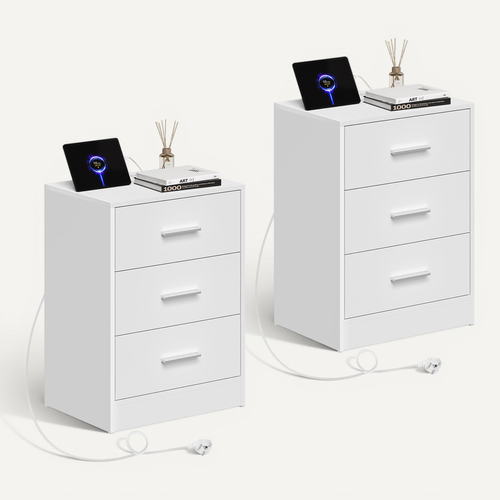 2 X Table Chevet Avec 2 Prises Intégrée,Avec Station Charge,1 Port USB,1 Port Type-C,39x28,5x54,5cm