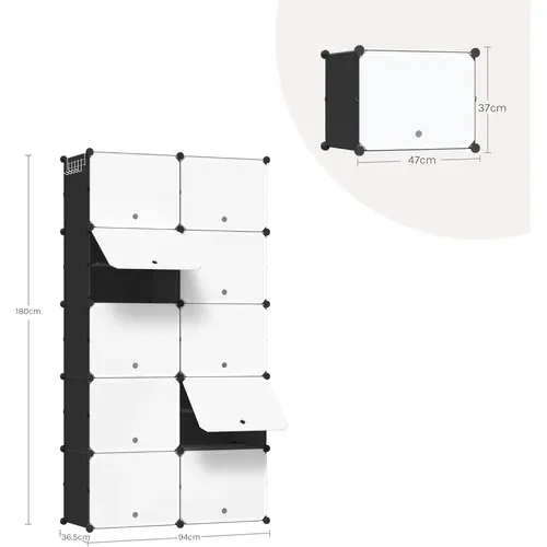 Meuble Chaussure, Rangement Chaussure Avec 10 Compartiments, Empilable, En Plastique, Blanc+Noir