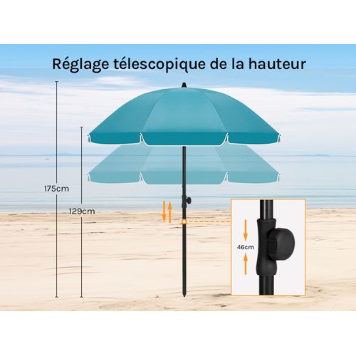 Parasol Jardin 155 Cm Inclinaison Réglable - Anti-uv - Sac Inclus - Bleu