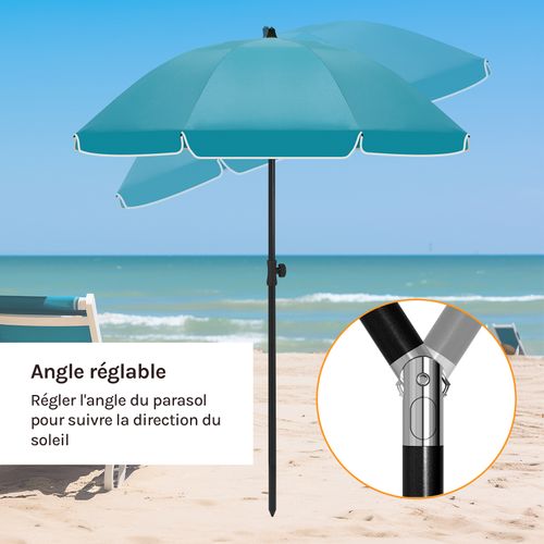Parasol Jardin 155 Cm Inclinaison Réglable - Anti-uv - Sac Inclus - Bleu