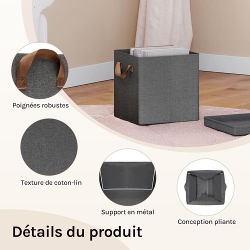 3 X Cubes De Rangement Pliable 33x33x31,5cm,boîtes Rangement Tissu Avec Couvercle,avec Poignée,gris