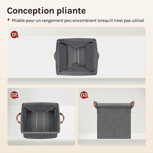 3 X Cubes De Rangement Pliable 33x33x31,5cm,boîtes Rangement Tissu Avec Couvercle,avec Poignée,gris