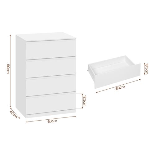 Commode Blanche, Commode 4 Tiroirs, Meuble De Rangement, En Bois D'ingénierie, 60x40x90cm