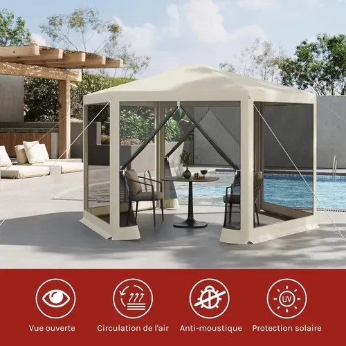 Tonnelle De Jardin, Pergola, Avec Moustiquaire, Parois Latérales En Maille, 3,8x3,3m, Beige
