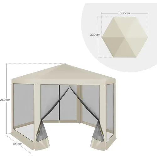 Tonnelle De Jardin, Pergola, Avec Moustiquaire, Parois Latérales En Maille, 3,8x3,3m, Beige