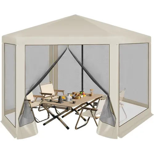 Tonnelle De Jardin, Pergola, Avec Moustiquaire, Parois Latérales En Maille, 3,8x3,3m, Beige