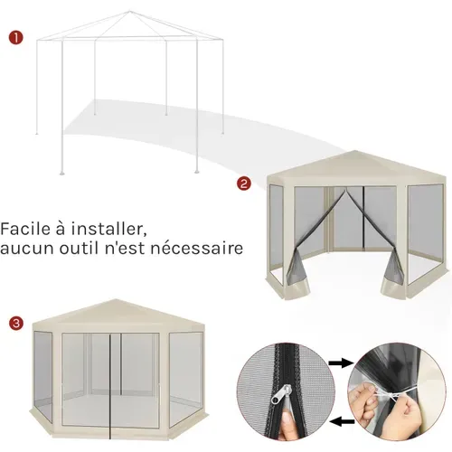 Tonnelle De Jardin, Pergola, Avec Moustiquaire, Parois Latérales En Maille, 3,8x3,3m, Beige