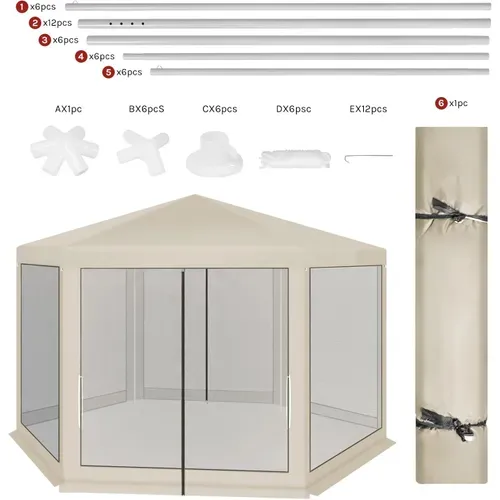 Tonnelle De Jardin, Pergola, Avec Moustiquaire, Parois Latérales En Maille, 3,8x3,3m, Beige