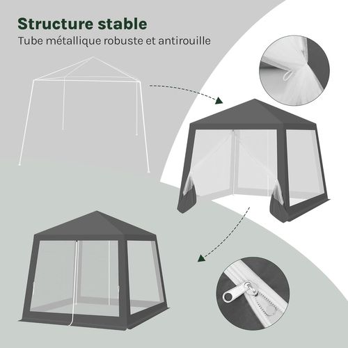 Tonnelle De Jardin, Pergola Avec Parois Latérales En Maille, Moustiquaire, 3x3m, Aspect Unique,gris