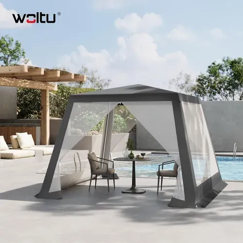 Tonnelle De Jardin, Pergola Avec Parois Latérales En Maille, Moustiquaire, 3x3m, Aspect Unique,gris