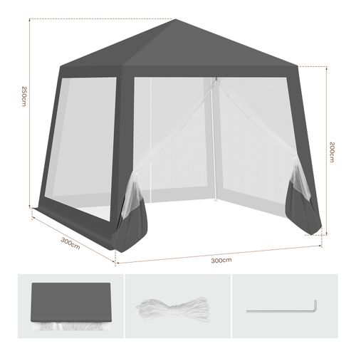 Tonnelle De Jardin, Pergola Avec Parois Latérales En Maille, Moustiquaire, 3x3m, Aspect Unique,gris