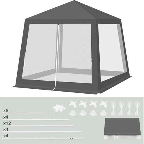 Tonnelle De Jardin, Pergola Avec Parois Latérales En Maille, Moustiquaire, 3x3m, Aspect Unique,gris