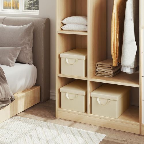 Boîte De Rangement Avec Couvercle Amovible,pliable,coffre En Tissu,avec Poignée,crème,48x29x20cm